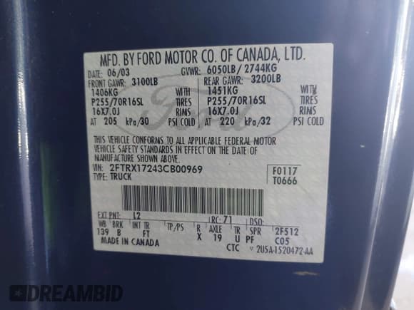 ✅ 2003 Ford F-150 XL • VIN: 2FTRX17243CB00969 • Lot: 43492982. Listed on IAAI with 400,470 mi. Free auction sales archive from the USA and detailed vehicle history report at DreamBid. Image 9.