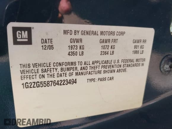 ✅ 2006 Pontiac G6 6-Cyl • VIN: 1G2ZG558764223494 • Lot: 39307111. Wystawiony na IAAI z przebiegiem 214 526 mil. Bezpłatny archiwum sprzedaży aukcyjnych z USA i szczegółowy raport historii pojazdu na DreamBid. Zdjęcie 9.