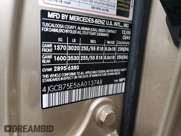 ✅ 2006 Mercedes-Benz R 5.0L • VIN: 4JGCB75E56A013748 • Лот: 82248334. Опубликован ранее на Copart с пробегом 68 954 миль. Бесплатный доступ к архиву аукционных продаж из США и подробный отчёт об истории автомобиля на DreamBid. Изображение 14.