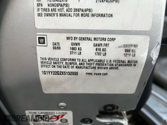 ✅ 1999 Chevrolet Corvette • VIN: 1G1YY22G2X5132930 • Лот: 92956325. Опубликован ранее на Copart с пробегом 70 946 миль. Бесплатный доступ к архиву аукционных продаж из США и подробный отчёт об истории автомобиля на DreamBid. Изображение 10.