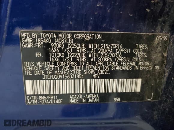 ✅ 2005 Toyota RAV4 • VIN: JTEHD20V156031854 • Lot: 93487515. Wystawiony na Copart z przebiegiem 203 194 mil. Bezpłatny archiwum sprzedaży aukcyjnych z USA i szczegółowy raport historii pojazdu na DreamBid. Zdjęcie 13.