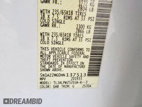 2017 Nissan Murano S with VIN 5N1AZ2MG0HN137513, listed as a Copart auction lot 81923375 with 85,268 mi miles and Salvage title. Bid and sale history available at DreamBid. Image 12.