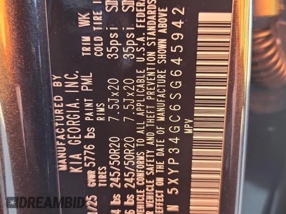 ✅ 2025 Kia Telluride EX • VIN: 5XYP34GC6SG645942 • Lot: 89592625. Wystawiony na Copart z przebiegiem 5 818 mil. Bezpłatny archiwum sprzedaży aukcyjnych z USA i szczegółowy raport historii pojazdu na DreamBid. Zdjęcie 14.