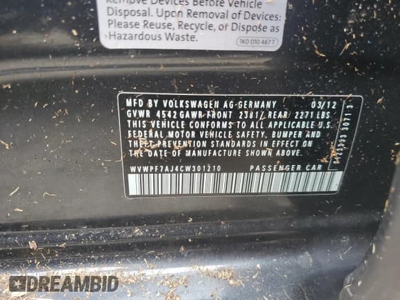 ✅ 2012 Volkswagen Golf R • VIN: WVWPF7AJ4CW301210 • Лот: 75675764. Опубликован ранее на Copart с пробегом 56 269 миль. Бесплатный доступ к архиву аукционных продаж из США и подробный отчёт об истории автомобиля на DreamBid. Изображение 13.