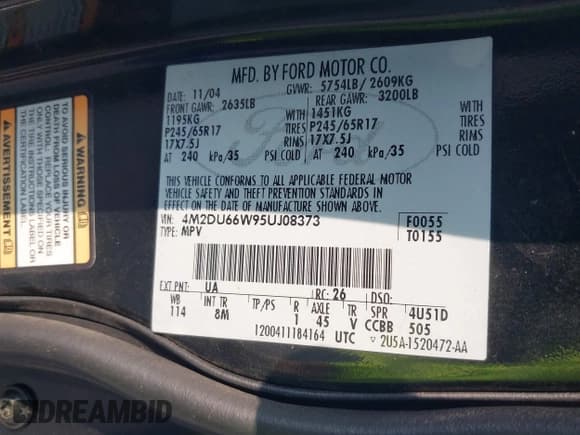 ✅ 2008 Mercury Mariner • VIN: 4M2CU81168KJ27093 • Lot: 43036529. Wystawiony na IAAI z przebiegiem 247 801 mil. Bezpłatny archiwum sprzedaży aukcyjnych z USA i szczegółowy raport historii pojazdu na DreamBid. Zdjęcie 9.