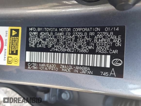 ✅ 2014 Lexus CT 200h • VIN: JTHKD5BH8E2175880 • Лот: 43263509. Опубликован ранее на IAAI с пробегом 128 678 миль. Бесплатный доступ к архиву аукционных продаж из США и подробный отчёт об истории автомобиля на DreamBid. Изображение 9.