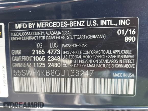 ✅ 2016 Mercedes-Benz C 300 Luxury • VIN: 55SWF4KB8GU138247 • Lot: 43014664. Listed on IAAI with 116,334 mi. Free auction sales archive from the USA and detailed vehicle history report at DreamBid. Image 9.