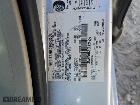 ✅ 2012 Ford Fusion SEL • VIN: 3FAHP0JG8CR124652 • Lot: 92018285. Listed on Copart with Not provided. Free auction sales archive from the USA and detailed vehicle history report at DreamBid. Image 12.