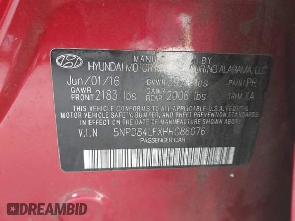 ✅ 2017 Hyundai Elantra SE • VIN: 5NPD84LFXHH086076 • Lot: 42662791. Listed on IAAI with 119,094 mi. Free auction sales archive from the USA and detailed vehicle history report at DreamBid. Image 9.