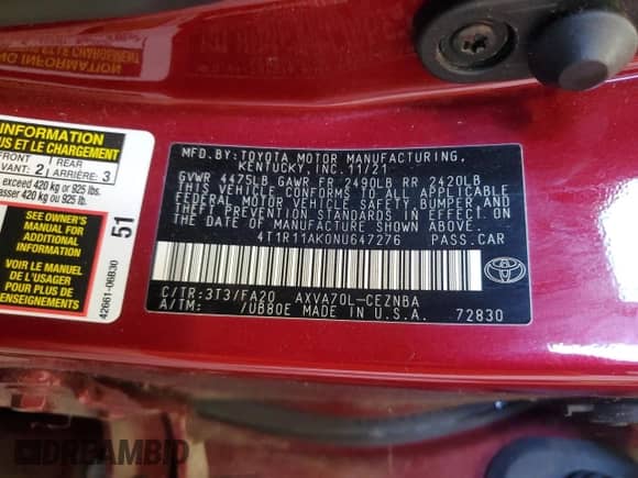 2022 Toyota Camry LE с VIN 4T1R11AK0NU647276, выставлен на аукционе Copart как лот 87438965 с пробегом 78 602 миль миль и Чистый • Clean title. История ставок и продаж доступна на DreamBid. Изображение 12.