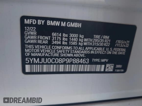 ✅ 2023 BMW X5 M • VIN: 5YMJU0C08P9P88463 • Лот: 43512629. Опубликован ранее на IAAI с пробегом 51 615 миль. Бесплатный доступ к архиву аукционных продаж из США и подробный отчёт об истории автомобиля на DreamBid. Изображение 9.