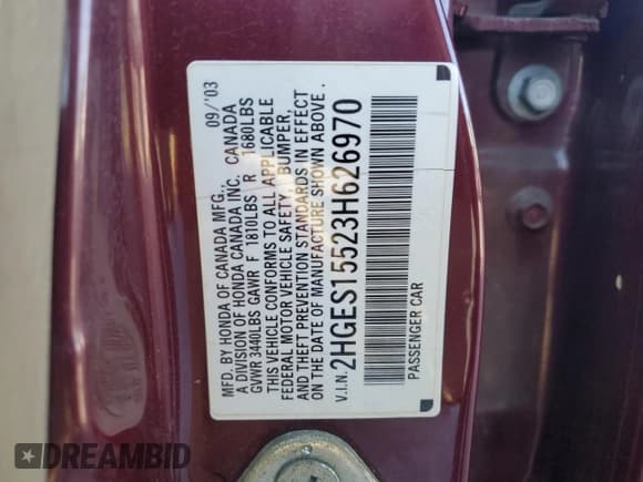 ✅ 2003 Honda Civic LX • VIN: 2HGES15523H626970 • Лот: 92487945. Опубликован ранее на Copart с пробегом 213 034 миль. Бесплатный доступ к архиву аукционных продаж из США и подробный отчёт об истории автомобиля на DreamBid. Изображение 13.