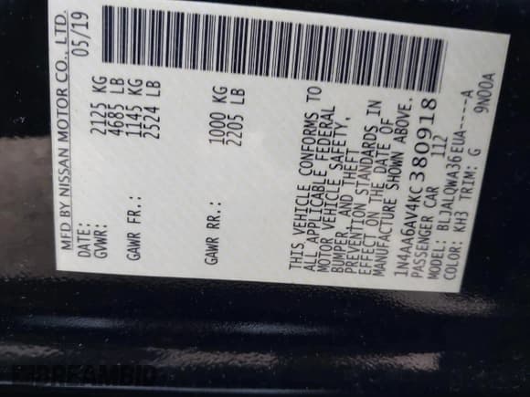 ✅ 2019 Nissan Maxima SL • VIN: 1N4AA6AV4KC380918 • Lot: 41267350. Wystawiony na IAAI z przebiegiem 97 206 mil. Bezpłatny archiwum sprzedaży aukcyjnych z USA i szczegółowy raport historii pojazdu na DreamBid. Zdjęcie 9.