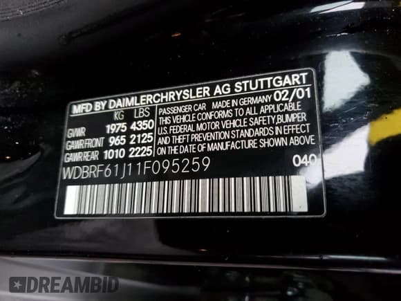 ✅ 2001 Mercedes-Benz C 230/260/280/320 • VIN: WDBRF61J11F095259 • Lot: 81670594. Wystawiony na Copart z przebiegiem 171 208 mil. Bezpłatny archiwum sprzedaży aukcyjnych z USA i szczegółowy raport historii pojazdu na DreamBid. Zdjęcie 12.