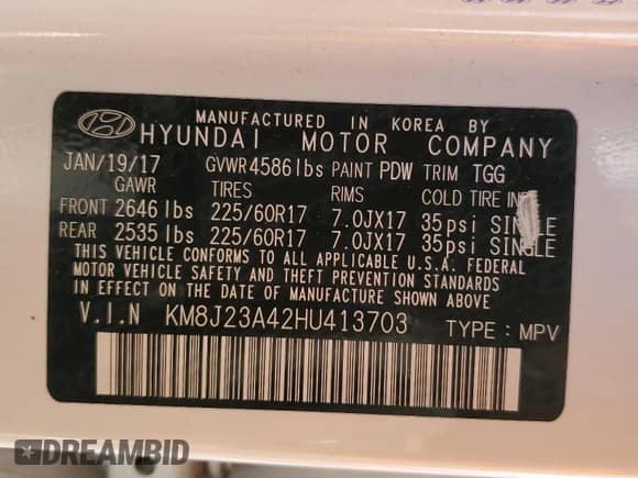 2017 Hyundai Tucson SE with VIN KM8J23A42HU413703, listed as a Copart auction lot 81695295 with 43,467 mi miles and Salvage title. Bid and sale history available at DreamBid. Image 14.