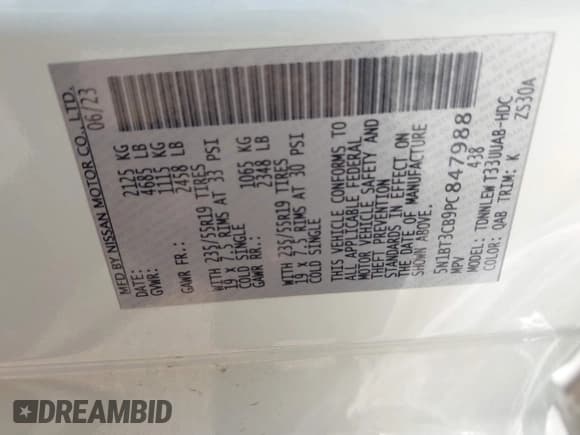 ✅ 2023 Nissan Rogue SL • VIN: 5N1BT3CB9PC847988 • Lot: 42582914. Listed on IAAI with 31,613 mi. Free auction sales archive from the USA and detailed vehicle history report at DreamBid. Image 9.