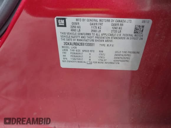 ✅ 2014 GMC Terrain SLE • VIN: 2GKALREK2E6133551 • Lot: 43166757. Wystawiony na IAAI z przebiegiem 132 804 mil. Bezpłatny archiwum sprzedaży aukcyjnych z USA i szczegółowy raport historii pojazdu na DreamBid. Zdjęcie 9.