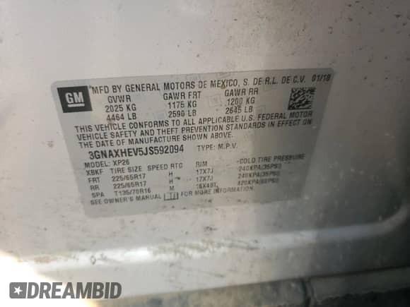 2018 Chevrolet Equinox LS с VIN 3GNAXHEV5JS592094, выставлен на аукционе Copart как лот 71883555 с пробегом 197 686 миль миль и Списание • Salvage title. История ставок и продаж доступна на DreamBid. Изображение 14.