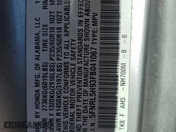 ✅ 2015 Honda Odyssey Touring Elite • VIN: 5FNRL5H93FB041067 • Lot: 80151484. Listed on Copart with 71,999 mi. Free auction sales archive from the USA and detailed vehicle history report at DreamBid. Image 14.