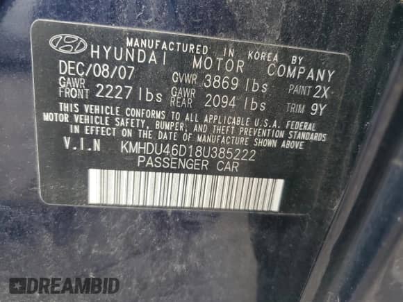 2008 Hyundai Elantra GLS с VIN KMHDU46D18U385222, выставлен на аукционе Copart как лот 82143175 с пробегом 127 900 миль миль и Списание • Salvage title. История ставок и продаж доступна на DreamBid. Изображение 12.