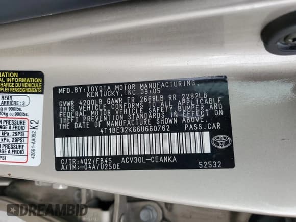 ✅ 2006 Toyota Camry LE • VIN: 4T1BE32K66U660762 • Lot: 90907445. Listed on Copart with 199,110 mi. Free auction sales archive from the USA and detailed vehicle history report at DreamBid. Image 12.