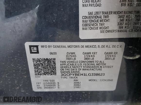 ✅ 2020 Chevrolet Silverado 1500 Custom • VIN: 3GCPYBEH1LG338623 • Lot: 69478224. Wystawiony na Copart z przebiegiem 47 294 mil. Bezpłatny archiwum sprzedaży aukcyjnych z USA i szczegółowy raport historii pojazdu na DreamBid. Zdjęcie 15.