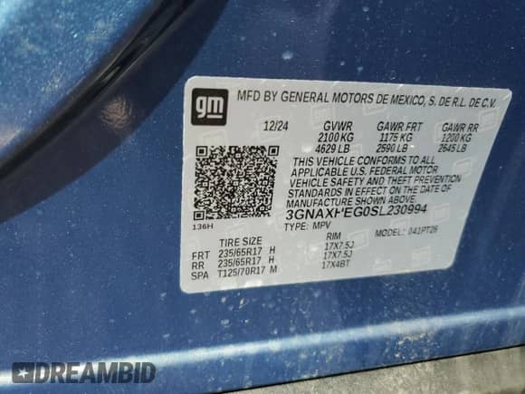 2025 Chevrolet Equinox FWD LT с VIN 3GNAXHEG0SL230994, выставлен на аукционе Copart как лот 55696585 с пробегом 509 миль миль и Списание • Salvage title. История ставок и продаж доступна на DreamBid. Изображение 14.