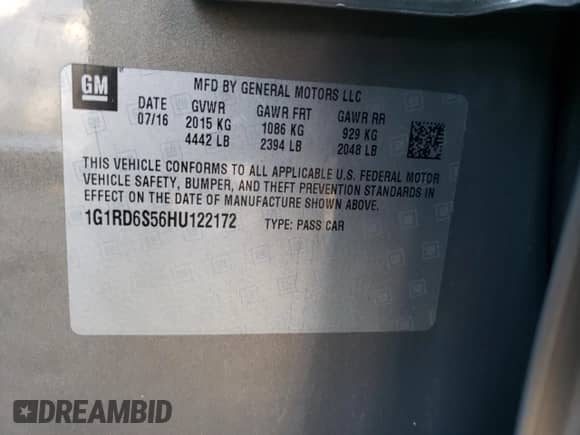 2017 Chevrolet Volt Premier с VIN 1G1RD6S56HU122172, выставлен на аукционе Copart как лот 46365333 с пробегом 85 325 миль миль и . История ставок и продаж доступна на DreamBid. Изображение 13.