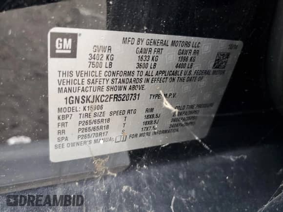 2015 Chevrolet Suburban LT z VIN 1GNSKJKC2FR520731, wystawiony jako Copart lot #73409454 z przebiegiem 204 912 mil mil oraz Czysty tytuł • Clean title. Historia ofert i sprzedaży dostępna na DreamBid. Obrazek 13.