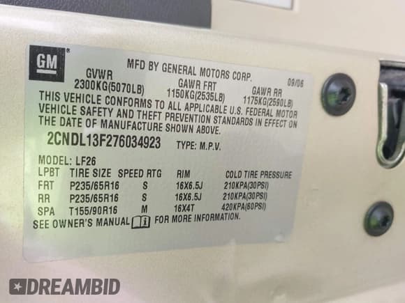 ✅ 2007 Chevrolet Equinox LS • VIN: 2CNDL13F276034923 • Лот: 42318014. Опубликован ранее на IAAI с пробегом 136 558 миль. Бесплатный доступ к архиву аукционных продаж из США и подробный отчёт об истории автомобиля на DreamBid. Изображение 9.