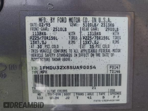 ✅ 1995 Ford Explorer Eddie Bauer • VIN: 1FMDU32X8SUA90054 • Lot: 42858544. Wystawiony na IAAI z przebiegiem 248 763 mil. Bezpłatny archiwum sprzedaży aukcyjnych z USA i szczegółowy raport historii pojazdu na DreamBid. Zdjęcie 9.