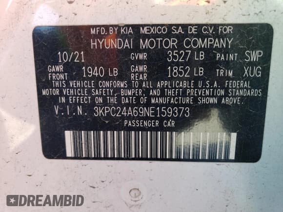 ✅ 2022 Hyundai Accent SE • VIN: 3KPC24A69NE159373 • Лот: 82158664. Опубликован ранее на Copart с пробегом 30 769 миль. Бесплатный доступ к архиву аукционных продаж из США и подробный отчёт об истории автомобиля на DreamBid. Изображение 13.