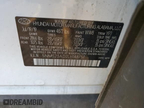 ✅ 2020 Hyundai Santa Fe SE • VIN: 5NMS23AD2LH148757 • Lot: 38988094. Wystawiony na Copart z przebiegiem 58 668 mil. Bezpłatny archiwum sprzedaży aukcyjnych z USA i szczegółowy raport historii pojazdu na DreamBid. Zdjęcie 14.