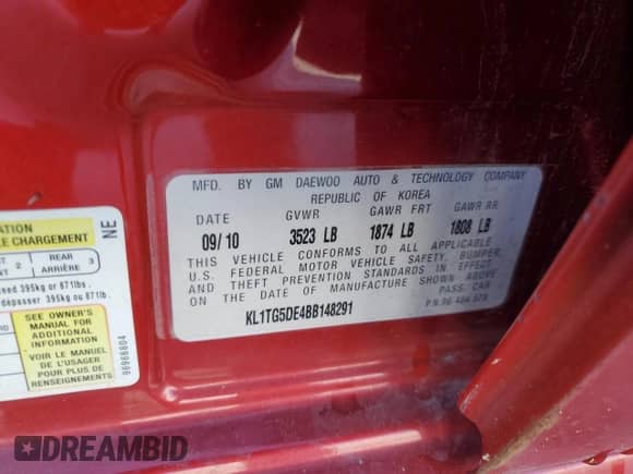 2011 Chevrolet Aveo 2LT z VIN KL1TG5DE4BB148291, wystawiony jako Copart lot #74798454 z przebiegiem Nie podano mil oraz Szkoda całkowita • Salvage title. Historia ofert i sprzedaży dostępna na DreamBid. Obrazek 15.