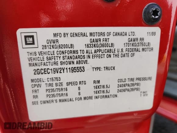 ✅ 2000 Chevrolet Silverado 1500 • VIN: 2GCEC19V2Y1195553 • Lot: 90279955. Wystawiony na Copart z przebiegiem 215 628 mil. Bezpłatny archiwum sprzedaży aukcyjnych z USA i szczegółowy raport historii pojazdu na DreamBid. Zdjęcie 12.