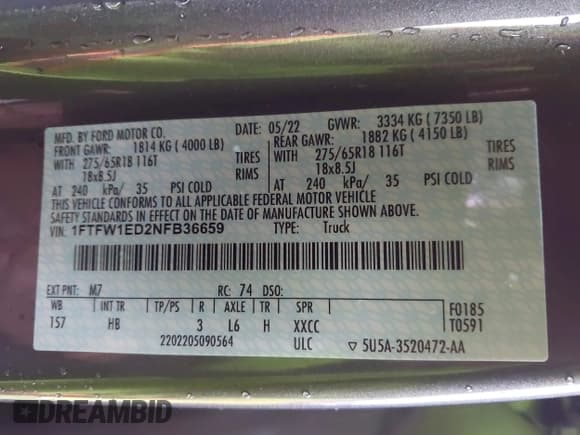 ✅ 2022 Ford F-150 XL • VIN: 1FTFW1ED2NFB36659 • Lot: 42730749. Listed on IAAI with 41,197 mi. Free auction sales archive from the USA and detailed vehicle history report at DreamBid. Image 9.