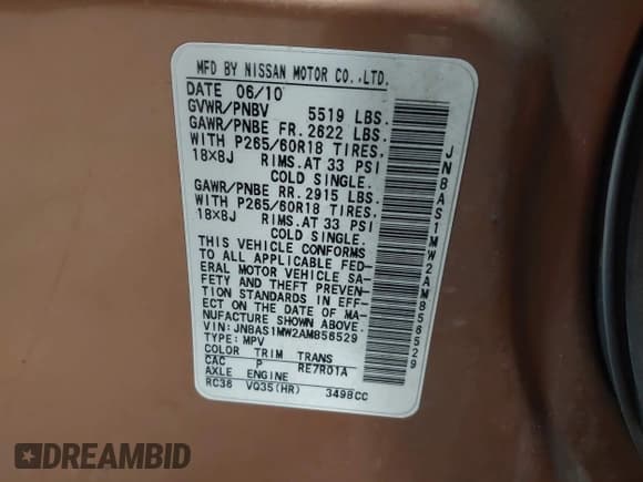 ✅ 2010 Infiniti FX • VIN: JN8AS1MW2AM856529 • Lot: 43297277. Wystawiony na IAAI z przebiegiem Nie podano. Bezpłatny archiwum sprzedaży aukcyjnych z USA i szczegółowy raport historii pojazdu na DreamBid. Zdjęcie 9.