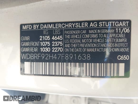 ✅ 2007 Mercedes-Benz C 280 Luxury • VIN: WDBRF92H47F891638 • Лот: 42307108. Опубликован ранее на IAAI с пробегом 79 130 миль. Бесплатный доступ к архиву аукционных продаж из США и подробный отчёт об истории автомобиля на DreamBid. Изображение 9.