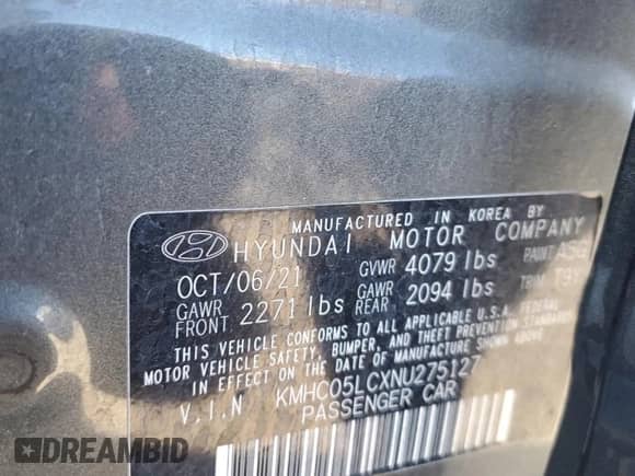 2022 Hyundai Ioniq Limited с VIN KMHC05LCXNU275127, выставлен на аукционе Copart как лот 85595454 с пробегом 93 524 миль миль и Списание • Salvage title. История ставок и продаж доступна на DreamBid. Изображение 14.