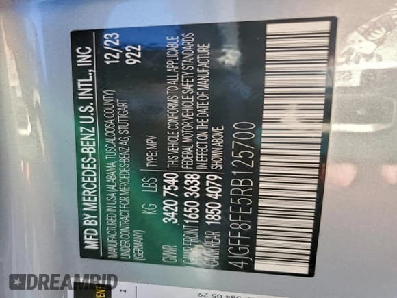 ✅ 2024 Mercedes-Benz GLS 580 • VIN: 4JGFF8FE5RB125700 • Lot: 93469635. Wystawiony na Copart z przebiegiem 26 789 mil. Bezpłatny archiwum sprzedaży aukcyjnych z USA i szczegółowy raport historii pojazdu na DreamBid. Zdjęcie 14.