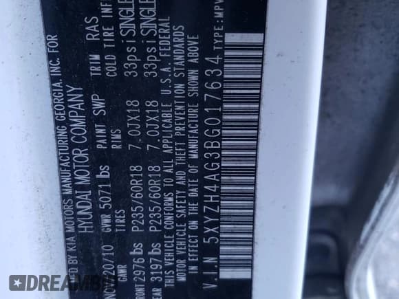 ✅ 2011 Hyundai Santa Fe SE • VIN: 5XYZH4AG3BG017634 • Lot: 87405644. Listed on Copart with 188,006 mi. Free auction sales archive from the USA and detailed vehicle history report at DreamBid. Image 15.