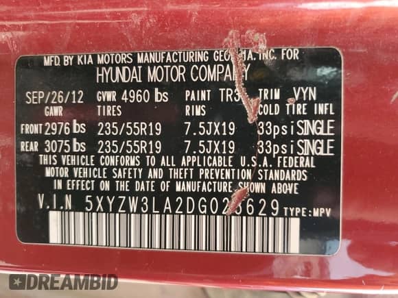 2013 Hyundai Santa Fe Sport z VIN 5XYZW3LA2DG023629, wystawiony jako Copart lot #62422015 z przebiegiem 176 925 mil mil oraz Czysty tytuł • Clean title. Historia ofert i sprzedaży dostępna na DreamBid. Obrazek 13.