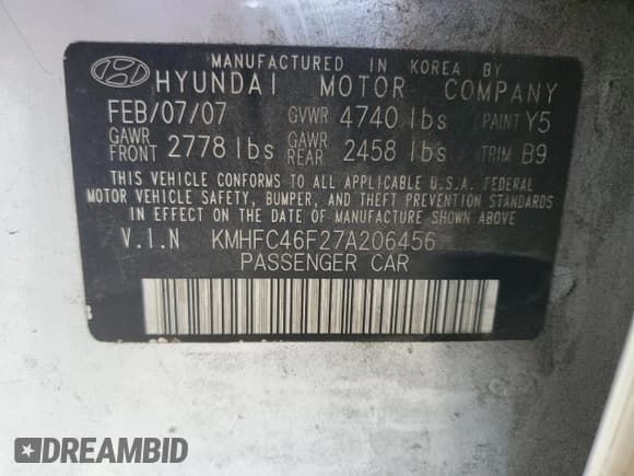 ✅ 2007 Hyundai Azera SE • VIN: KMHFC46F27A206456 • Lot: 82639615. Listed on Copart with 153,231 mi. Free auction sales archive from the USA and detailed vehicle history report at DreamBid. Image 12.