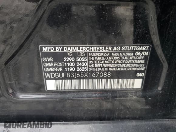 ✅ 2005 Mercedes-Benz E 500 • VIN: WDBUF83J65X167088 • Lot: 57973065. Listed on Copart with 110,755 mi. Free auction sales archive from the USA and detailed vehicle history report at DreamBid. Image 12.