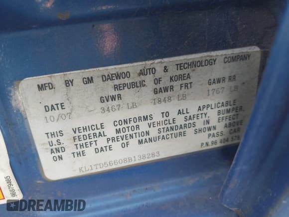 ✅ 2008 Chevrolet Aveo LS • VIN: KL1TD56608B138283 • Лот: 43676155. Опубликован ранее на IAAI с пробегом 132 511 миль. Бесплатный доступ к архиву аукционных продаж из США и подробный отчёт об истории автомобиля на DreamBid. Изображение 9.
