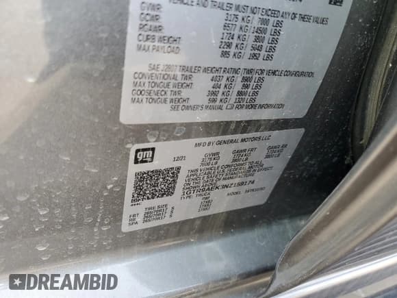 ✅ 2022 GMC Sierra 1500 • VIN: 1GTR9AEK3NZ159174 • Lot: 87674255. Wystawiony na Copart z przebiegiem 50 980 mil. Bezpłatny archiwum sprzedaży aukcyjnych z USA i szczegółowy raport historii pojazdu na DreamBid. Zdjęcie 12.