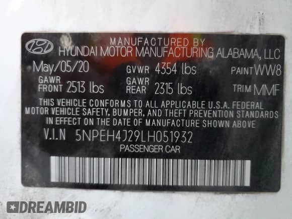 2020 Hyundai Sonata Limited z VIN 5NPEH4J29LH051932, wystawiony jako Copart lot #68718922 z przebiegiem 44 519 mil mil oraz . Historia ofert i sprzedaży dostępna na DreamBid. Obrazek 15.