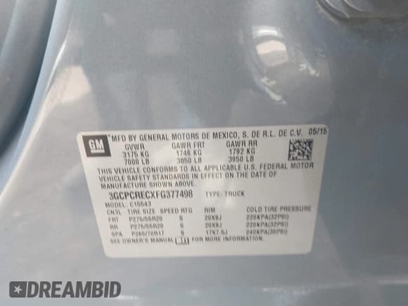 ✅ 2015 Chevrolet Silverado 1500 LT • VIN: 3GCPCRECXFG377498 • Lot: 43358162. Wystawiony na IAAI z przebiegiem 113 204 mil. Bezpłatny archiwum sprzedaży aukcyjnych z USA i szczegółowy raport historii pojazdu na DreamBid. Zdjęcie 9.