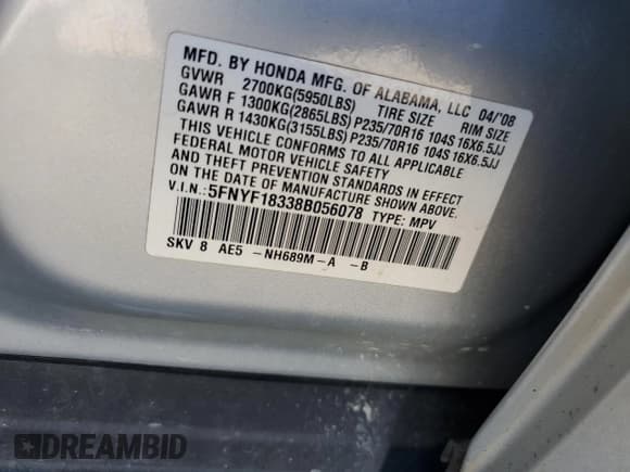 ✅ 2008 Honda Pilot SE • VIN: 5FNYF18338B056078 • Лот: 80223475. Опубликован ранее на Copart с пробегом 229 479 миль. Бесплатный доступ к архиву аукционных продаж из США и подробный отчёт об истории автомобиля на DreamBid. Изображение 13.