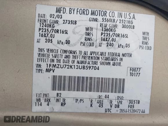 ✅ 2003 Ford Explorer XLS • VIN: 1FMZU72K13UB59704 • Lot: 43029571. Listed on IAAI with 209,755 mi. Free auction sales archive from the USA and detailed vehicle history report at DreamBid. Image 9.